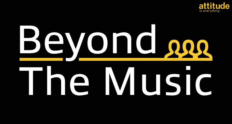 The logo for the "Beyond the Music" project - white text on a blackground with two figures drawn in yellow