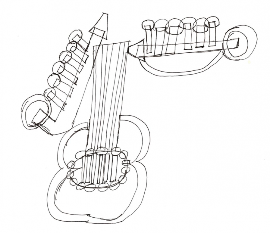 drawings of instruments by band member