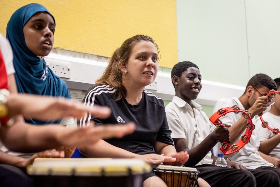 Young musicians playing drums