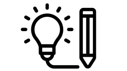 Icon of a switched-on lightbulb joined by a line to a pencil