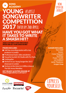 The Young Songwriter 2017 Competition is open for entries